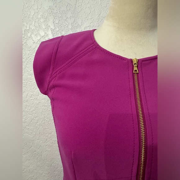 Rebecca Taylor Pink Fuchsia Cap Sleeve Front Zip Cocktail Dress Size 2 Gorgeous - Picture 7 of 13